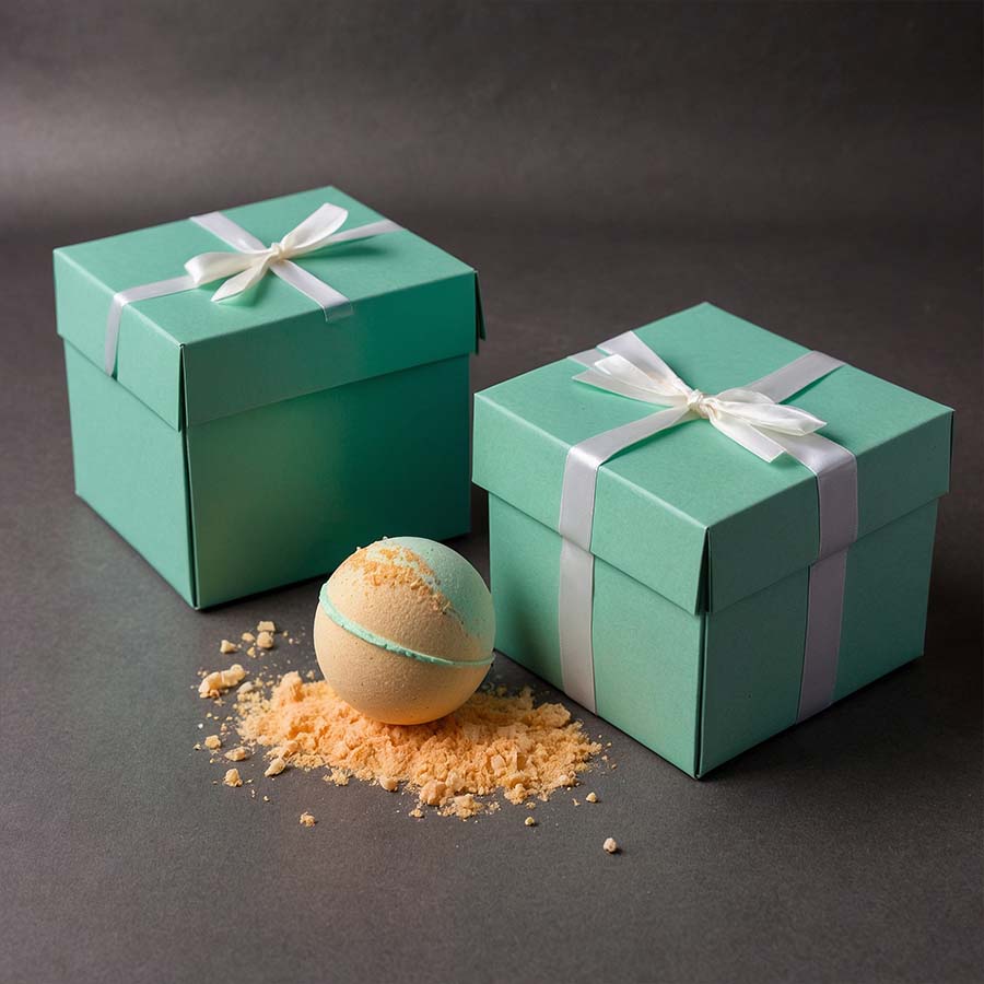 Printed cardboard bath bomb packaging with logo