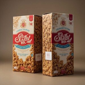 Custom cereal box with vibrant branding and logo