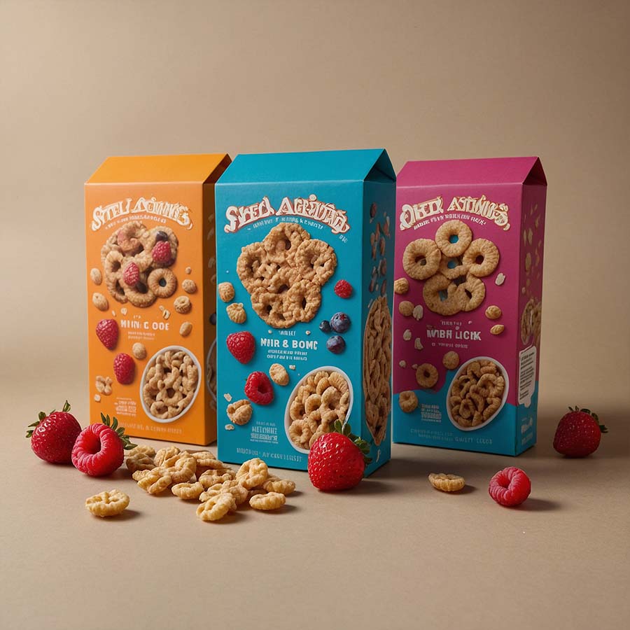 Single-serve mini cereal box packages for breakfast on the go