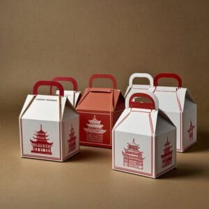 Classic white Chinese take out boxes with handles