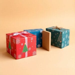 Beautifully decorated Christmas boxes with lids