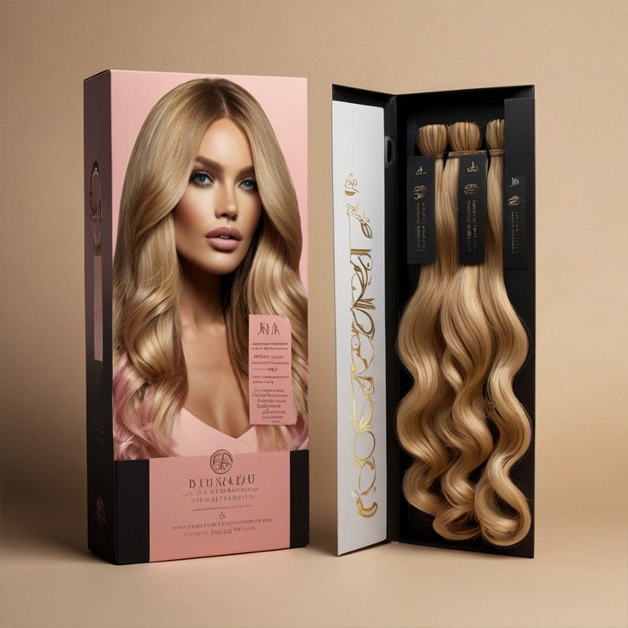 Sleek black hair extension packaging pouch