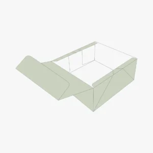 custom four corner with display lid box open showing fold-back standing header panel at retail