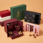 custom advent calendar chocolate boxes with 24 numbered doors and food-safe thermoformed PET tray insert