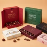 custom advent calendar chocolate boxes with 24 numbered doors and food-safe thermoformed PET tray insert