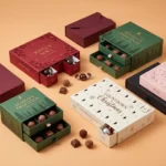 custom advent calendar chocolate boxes with 24 numbered doors and food-safe thermoformed PET tray insert