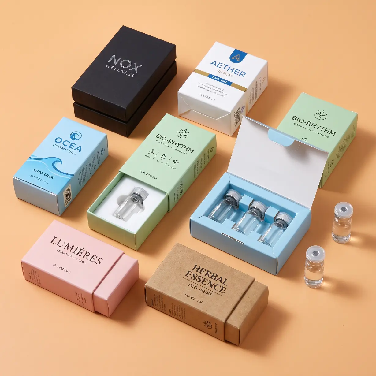 custom 5ml vial boxes for pharmaceutical essential oil and roller ball vial formats