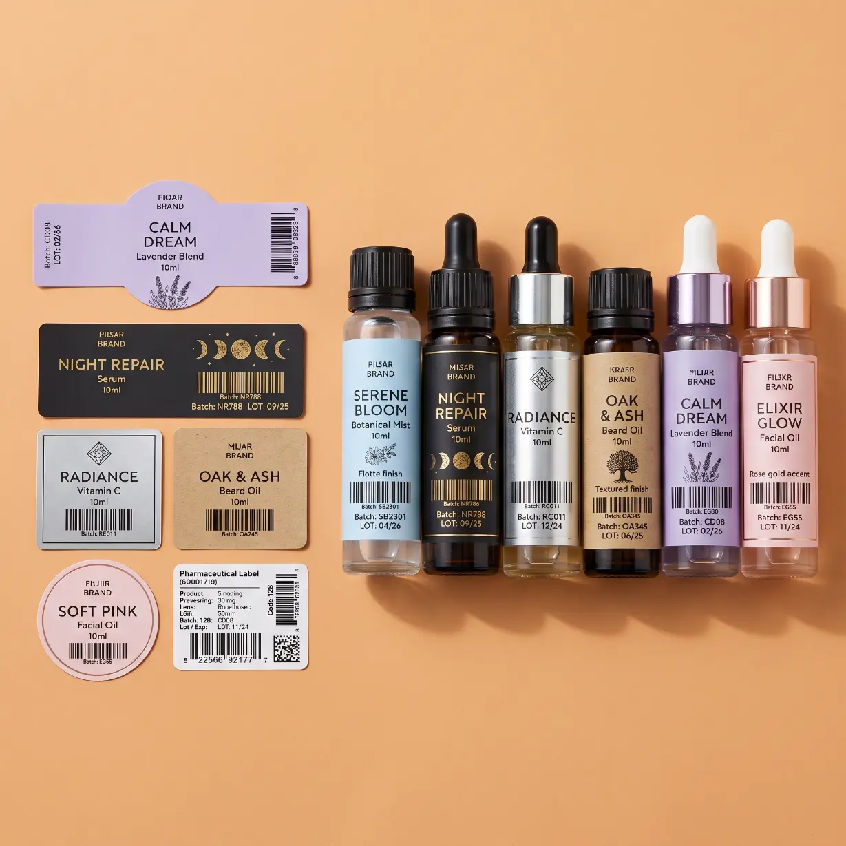 custom vial labels wrap-around printed for pharmaceutical and cosmetic glass vials