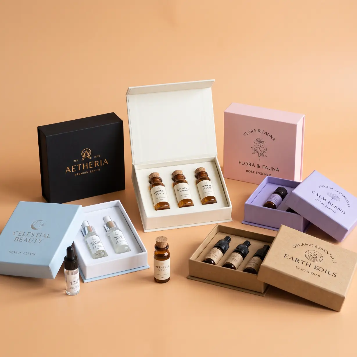 custom two piece vial box with foam insert holding pharmaceutical vial in precision-fit slot