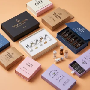 Home - Custom Printed Boxes 73 custom vial boxes with EVA foam insert holding 10ml glass vial in precision-cut cavity